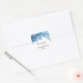 Boho Feather Blue & White 結婚's Thank You スクエアシール (封筒)