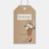 Boho Feather Floral Boot QR Code Hang Tag W/String ギフトタグ (正面)