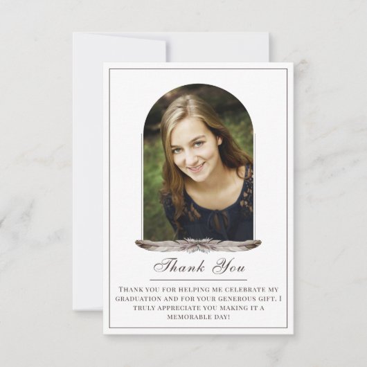 Boho Feather Frame写真卒業ありがとう サンキューカード (正面)