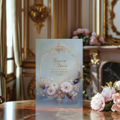 Boho Feather Gold Oval Frame Purple Jewel Wedding 招待状