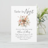 Boho Feather Her Nest Bow Baby Shower 招待状 (スタンド正面)