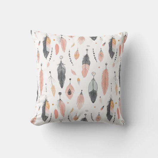 Boho Feather Pattern  クッション (正面)
