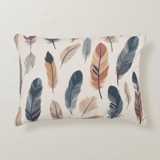 Boho Feather Pattern Throw Pillow  アクセントクッション (正面)