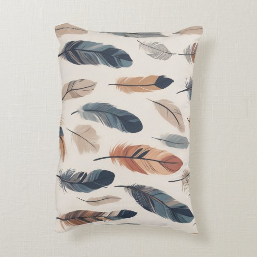 Boho Feather Pattern Throw Pillow アクセントクッション (裏面(縦))