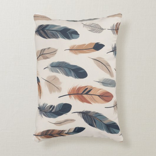 Boho Feather Pattern Throw Pillow アクセントクッション (正面(垂直))