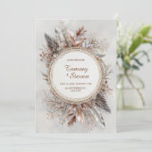 Boho Feather Wreath Earth Tone Gold Frame Wedding 招待状 (スタンド正面)