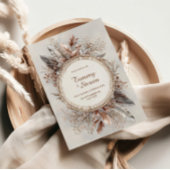 Boho Feather Wreath Earth Tone Gold Frame Wedding 招待状