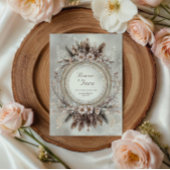 Boho Feather Wreath Pink Floral Wedding 招待状