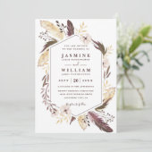 Boho Feathers Elagant Modern Chic QR Code Wedding 招待状 (スタンド正面)