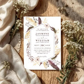 Boho Feathers Elagant Modern Chic QR Code Wedding 招待状