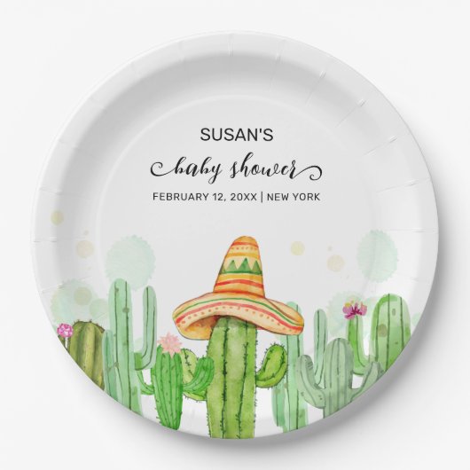 Boho Fiesta素朴 Cactus Taco 'Boho Fiesta Cactus '赤ちゃ ペーパープレート (正面)