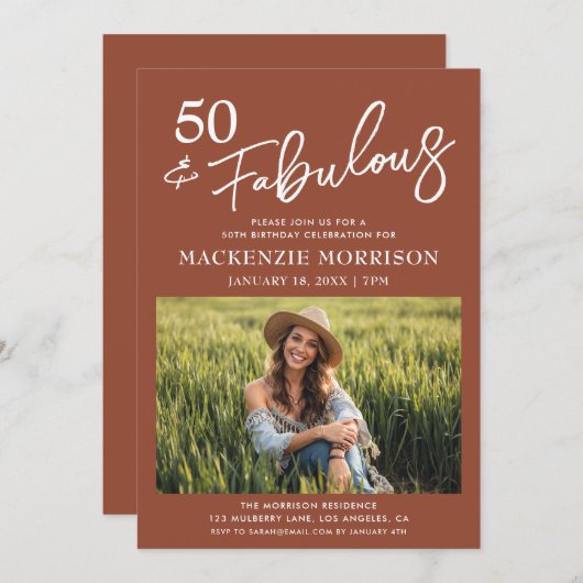 Boho Fifty and Fabulous Birthday Party 招待状 (正面/裏面)