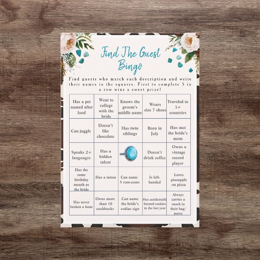 Boho Find the Guest Bridal Shower Bingo game  招待状