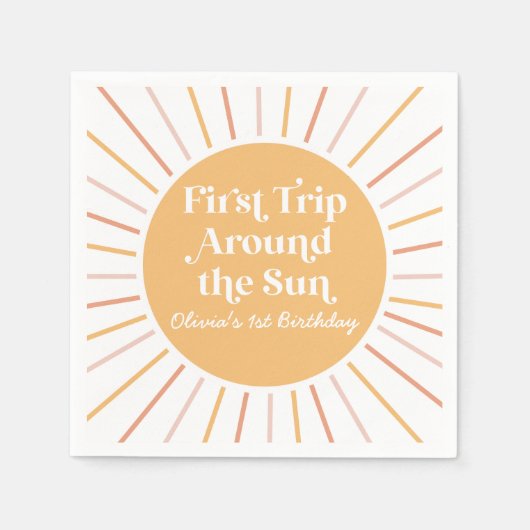 Boho First のまわりに Trip the Sun 1st birthday スタンダードカクテルナプキン (正面)