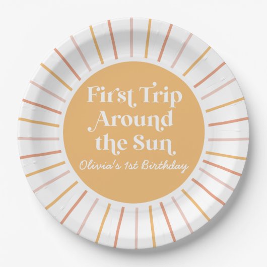Boho First のまわりに Trip the Sun 1st birthday ペーパープレート (正面)
