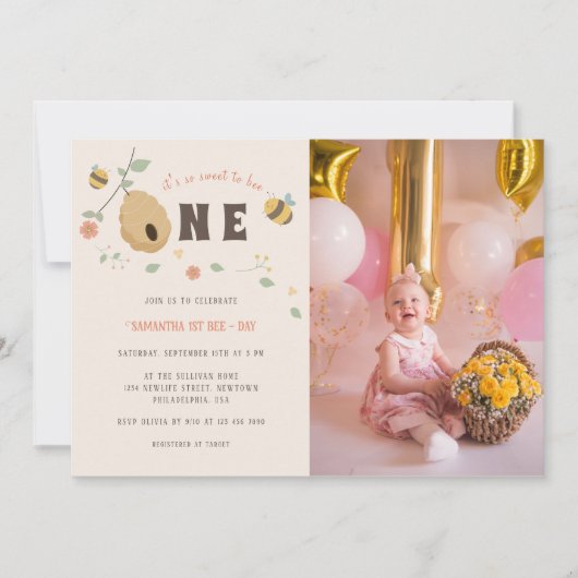 Boho First bee day 1st bee birthday photo 招待状 (正面)