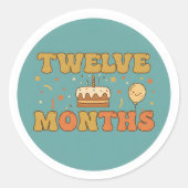 Boho First Birthday Cake Baby Twelve Months Milest ラウンドシール (正面)