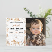 Boho First Rodeo 1th Birthday Photo招待状 招待状 (スタンド正面)