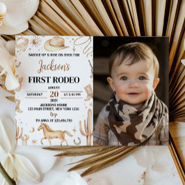 Boho First Rodeo 1th Birthday Photo招待状 招待状