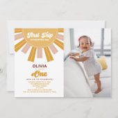 Boho First Trip日のまわりに初誕生日写真 招待状 (正面)