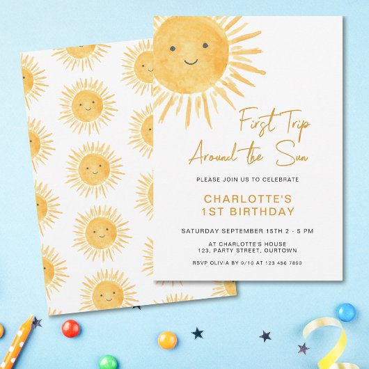 Boho First Trip日のまわりに本娘の1歳の誕生日 招待状