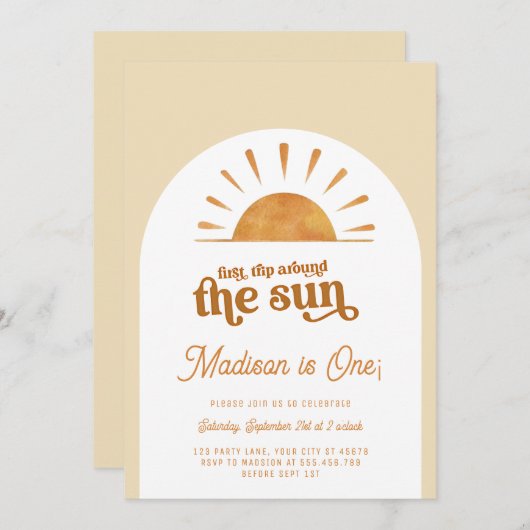 Boho First Trip日のまわりに1回目の誕生日パーティー 招待状 (正面/裏面)