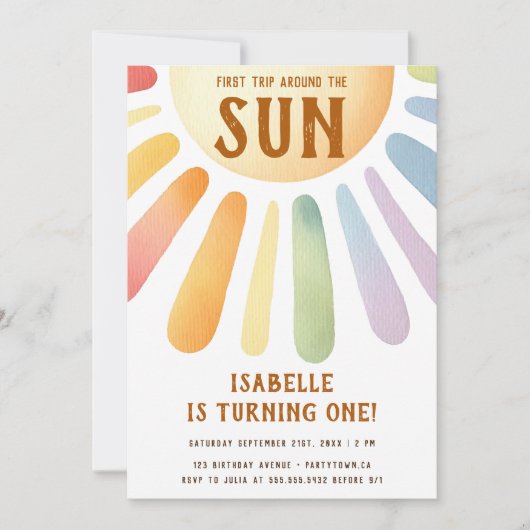 Boho First Trip日のまわりに1回目の誕生日パーティー 招待状 (正面)
