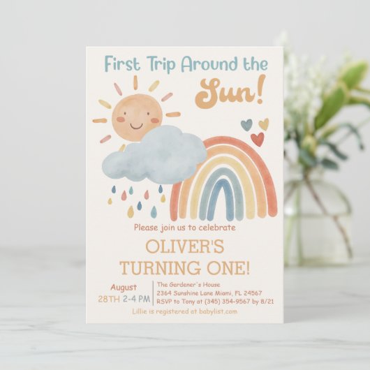 Boho First Trip日のまわりに1回目の誕生日パーティー 招待状 (スタンド正面)