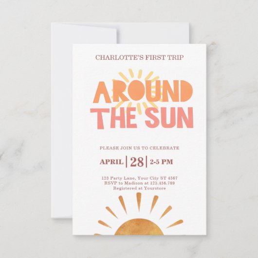 Boho First Trip日のまわりに1回目の誕生日パーティー 招待状 (正面)