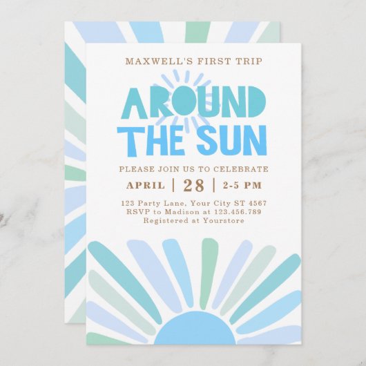 Boho First Trip日のまわりに1回目の誕生日パーティー 招待状 (正面/裏面)