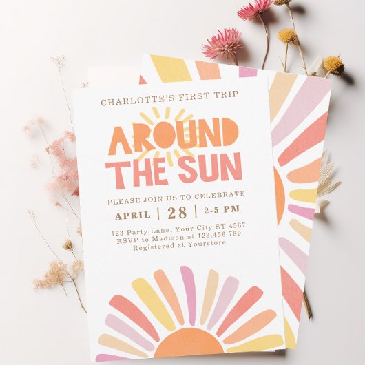 Boho First Trip日のまわりに1回目の誕生日パーティー 招待状