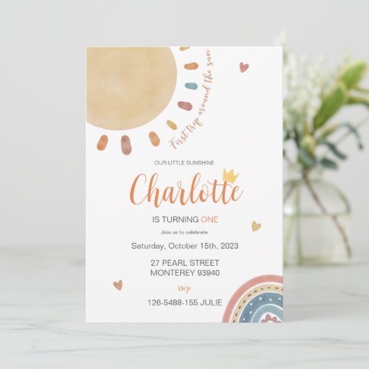 Boho First Trip日のまわりに1回目の誕生日パーティー 招待状 (スタンド正面)