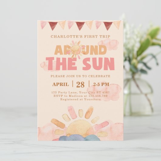 Boho First Trip日のまわりに1回目の誕生日パーティー 招待状 (スタンド正面)