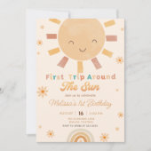 Boho First Trip日のまわりに1回目の誕生日パーティー 招待状 (正面)