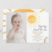 Boho First Trip日のまわりに1歳の誕生日の写真 招待状 (正面/裏面)