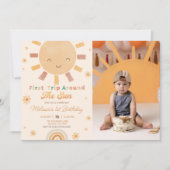 Boho First Trip日のまわりに1歳の誕生日の写真 招待状 (正面)