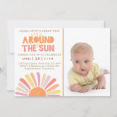 Boho First Trip日のまわりに1歳の誕生日の写真 招待状 (正面)
