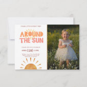 Boho First Trip日のまわりに1歳の誕生日の写真 招待状 (正面)