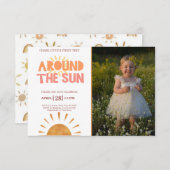 Boho First Trip日のまわりに1歳の誕生日の写真 招待状 (正面/裏面)