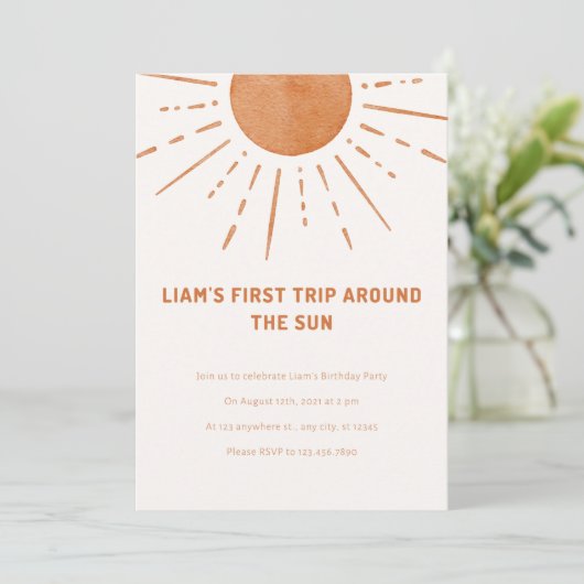 Boho First Trip日のまわりに1歳の誕生日インビタ 招待状 (スタンド正面)