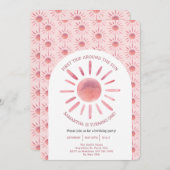 Boho First Trip日のまわりに1歳の誕生日 招待状 (正面/裏面)