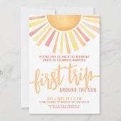 Boho First Trip日のまわりに1歳の誕生日 招待状 (正面)