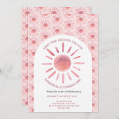 Boho First Trip日のまわりに1歳の誕生日 招待状 (正面/裏面)