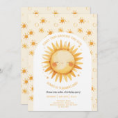 Boho First Trip日のまわりに1歳の誕生日 招待状 (正面/裏面)