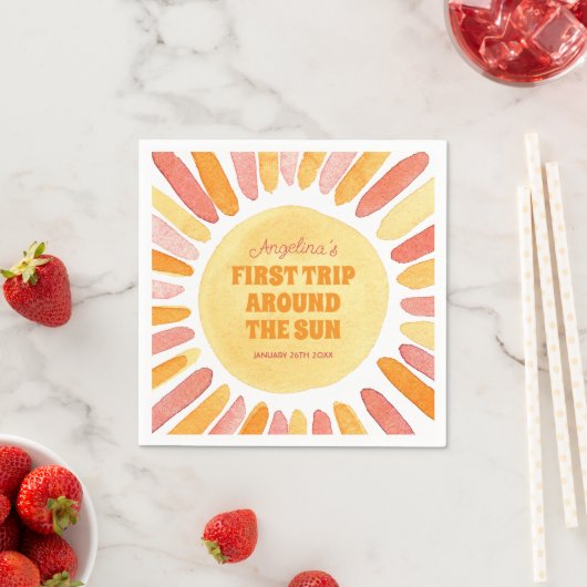 Boho First Trip のまわりに the Sun 1st Birthdayパーティー スタンダードカクテルナプキン (インサイチュ)
