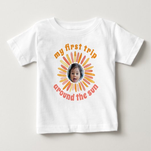 Boho First Trip のまわりに the Sun 1st Birthday写真 ベビーTシャツ (正面)