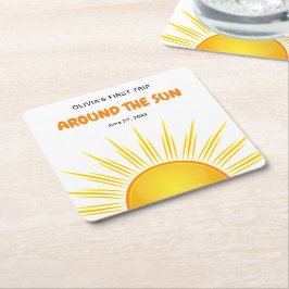 Boho First Trip のまわりに the Sun 1st Birthday スクエアペーパーコースター