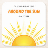 Boho First Trip のまわりに the Sun 1st Birthday スクエアペーパーコースター (正面)