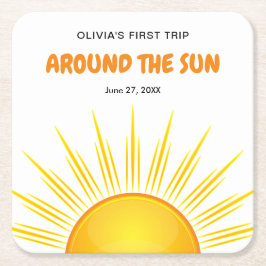 Boho First Trip のまわりに the Sun 1st Birthday スクエアペーパーコースター
