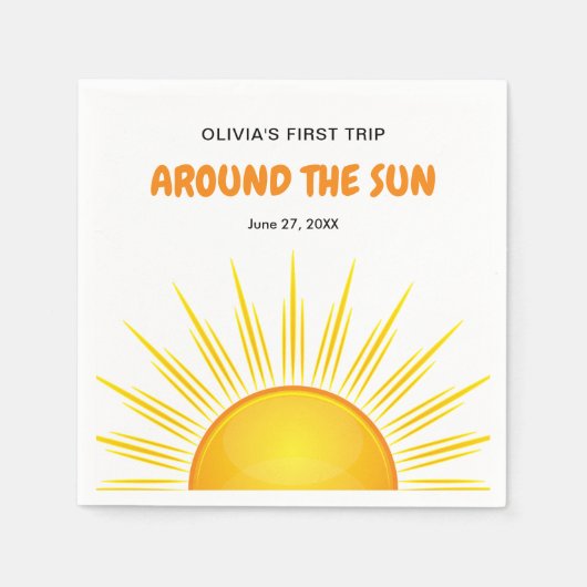 Boho First Trip のまわりに the Sun 1st Birthday スタンダードカクテルナプキン (正面)
